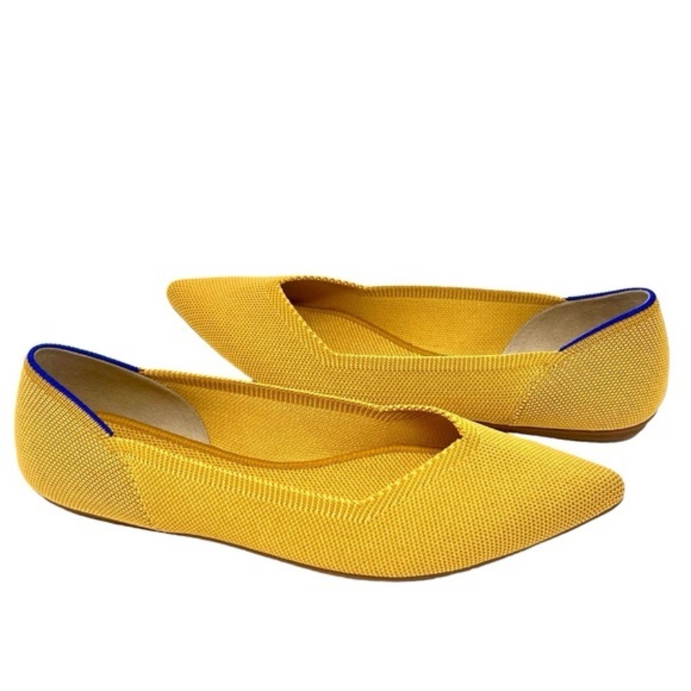Rothy's Yellow Pointed-Toe Flats with Blue Trim